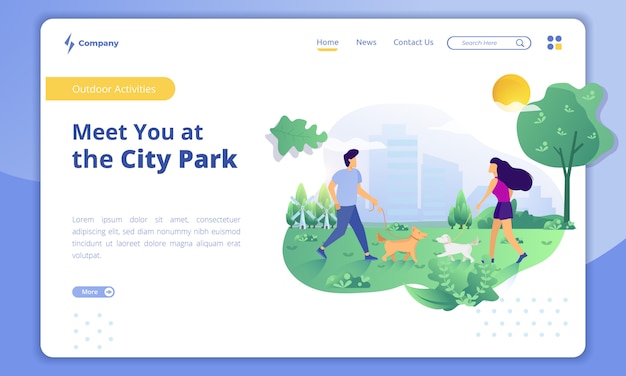 Conceito de atividades ao ar livre, encontro você no parque da cidade no modelo da página de destino