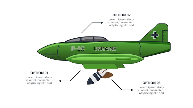 Vetor conceito de avião para infográfico com peças de opções de 3 etapas ou processos de visualização de dados de negócios
