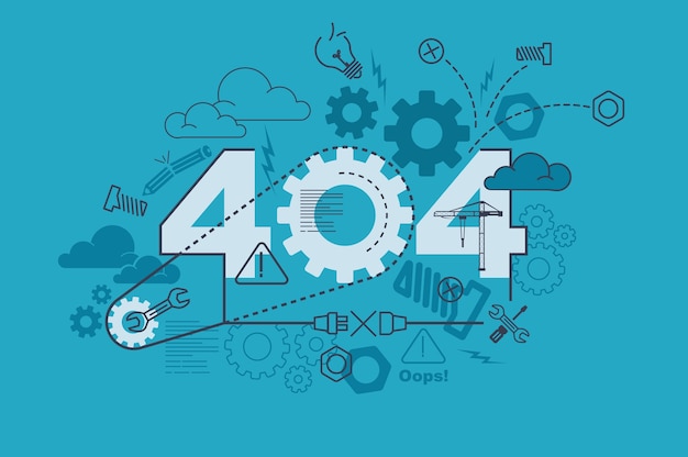 Conceito de banner 404 site com design plano de linha fina