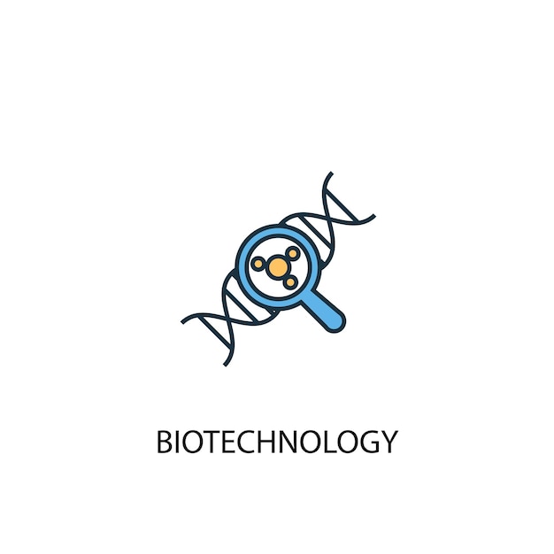 Conceito de biotecnologia 2 ícone de linha colorida ilustração simples de elemento amarelo e azul design de símbolo de contorno de conceito de biotecnologia