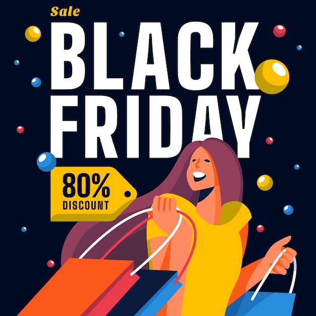 Vetor conceito de black friday em design plano