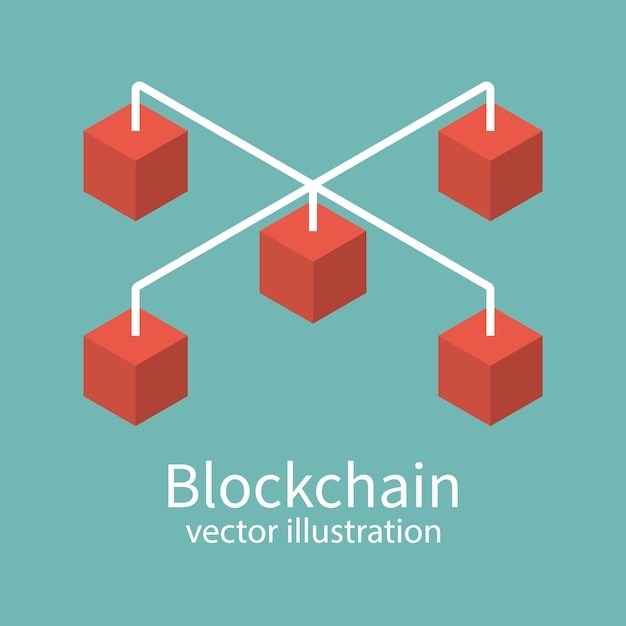 Conceito de blockchain. tecnologia isométrica cúbica. criptografia e-business. design plano de ilustração vetorial. isolado no fundo branco.