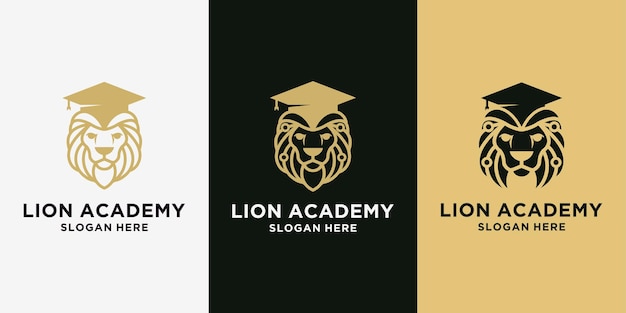 Conceito de boné de formatura de logotipo de leão para academias e organizações educacionais ilustração vetorial