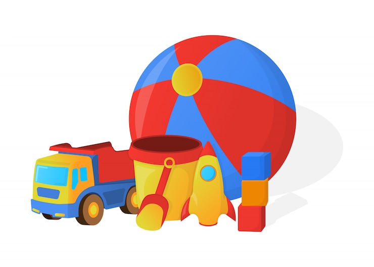 Vetor conceito de brinquedo de crianças. estilo dos desenhos animados. ilustração vetorial.