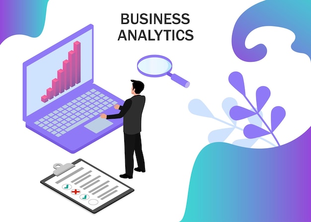 Conceito de business analytics finanças empresariais e indústria projeção isométrica