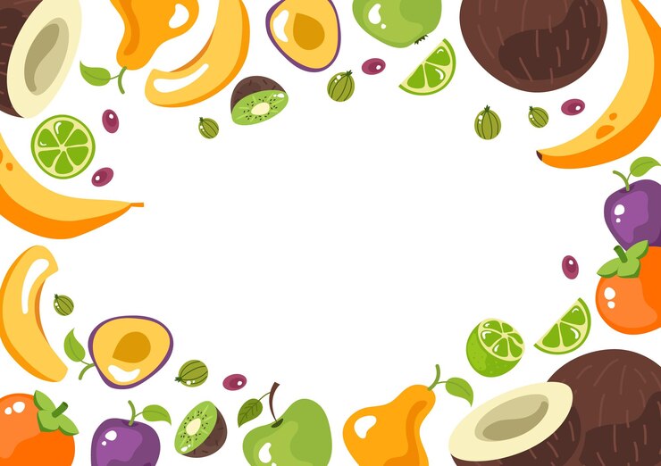 Vetor conceito de capa de banner de moldura de frutas exóticas de verão vegetariano decoração de comida saudável tropical