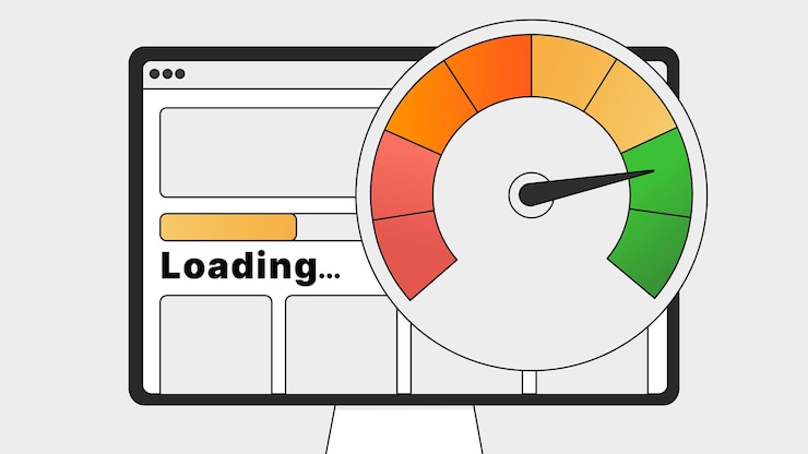 Vetor conceito de carregamento de página web com velocímetro de progresso