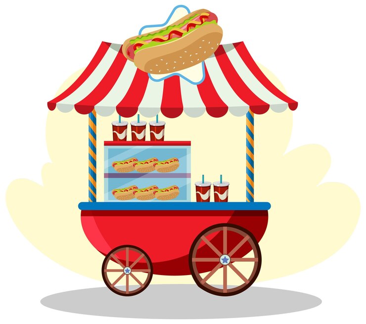 Vetor conceito de carrinho de comida de rua com carrinho de cachorro-quente