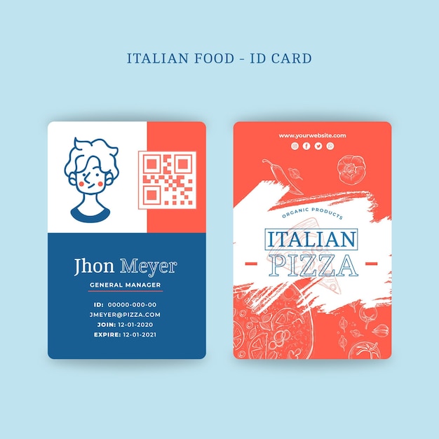 Conceito de cartão de identificação de comida italiana