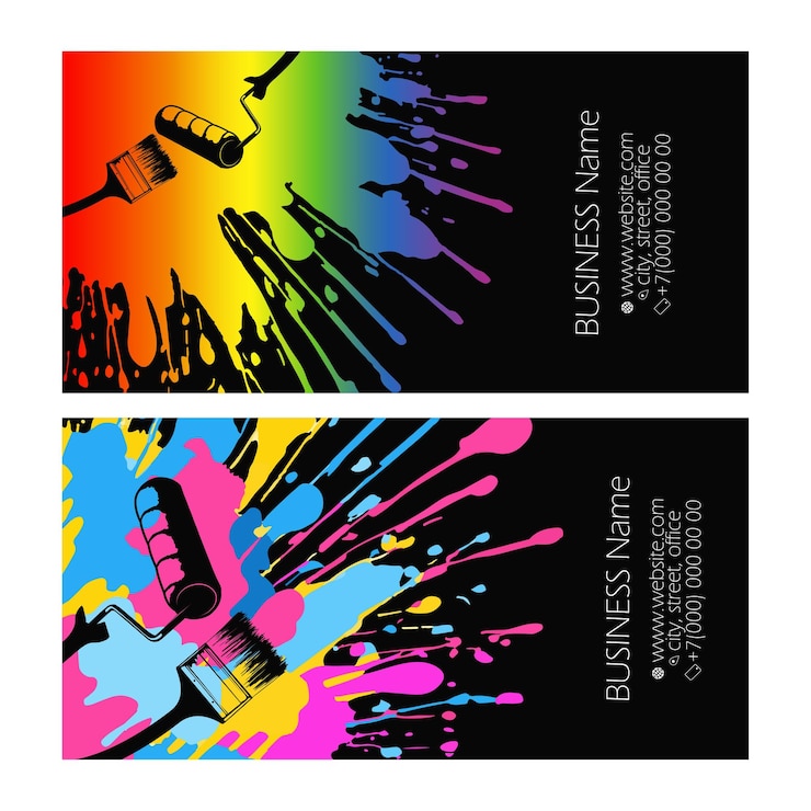Vetor conceito de cartão de visita de tinta colorida e ferramenta de pintor