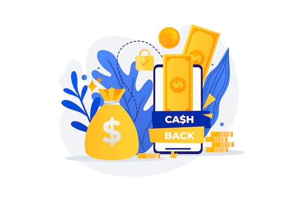 Conceito de Cashback com notas de ouro