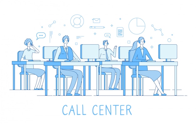 Conceito de centro de chamada. serviço de suporte ao cliente serviços de assistência técnica operador de computadores de call center que suporta o conceito de linha do cliente