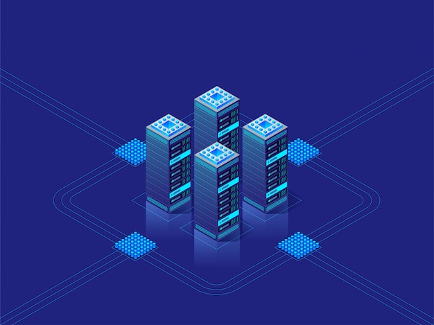 Conceito de centro de dados. Abstrato de alta tecnologia para site, cabeçalho, banner. ilustração isométrica