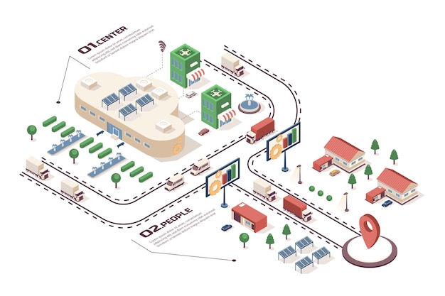 Conceito de centro de dados em nuvem Processo de fluxo de trabalho infográfico web isométrico 3d Mapa de infraestrutura com tecnologia de computação e armazenamento de sistema de banco de dados Ilustração vetorial em design gráfico de isometria