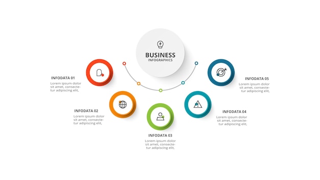 Conceito de círculo para infográfico com 5 etapas opções de peças ou processos visualização de dados de negócios