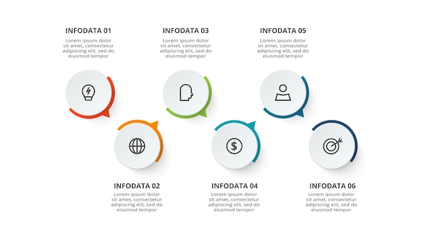 Conceito de círculo para infográfico com 6 etapas opções de peças ou processos visualização de dados de negócios