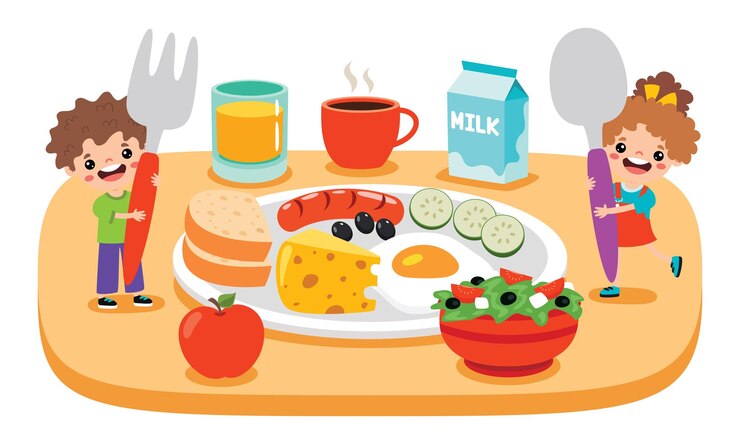 Vetor conceito de comida com crianças de desenhos animados