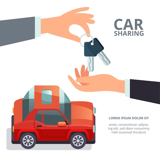 Conceito de compartilhamento de carro Consumo colaborativo e economia de compartilhamento Mão dando as chaves do carro