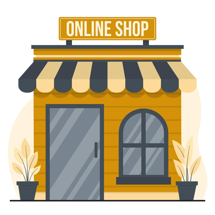 Vetor conceito de compras on-line e-commerce flat set com homem em uma loja e vetor de carrinho de compras
