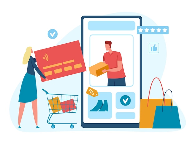 Conceito de compras online, pagamentos digitais com cartão e telefone