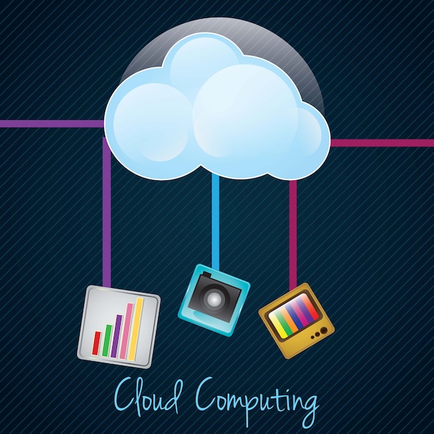 Vetor conceito de computação em nuvem no fundo escuro com apps diferentes ilustração vetorial