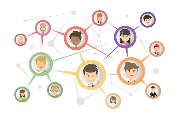 Conceito de comunicação social Círculos com pessoas se conectam uns com os outros