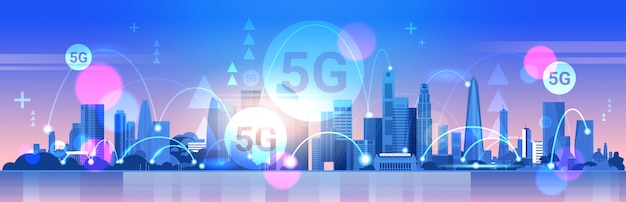 conceito de conexão de sistemas sem fio de rede de comunicação on-line cidade inteligente 5G