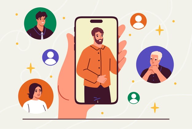 Conceito de conexão on-line comunicação à distância e interação redes sociais e mensageiros homem