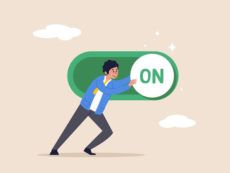 Conceito de configuração ou preferência Ligue a mudança de paradigma do interruptor ou mude para um status melhor