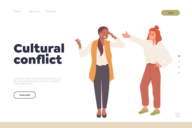 Vetor conceito de conflito cultural para a página inicial com mulheres multirraciais furiosas brigando e gritando