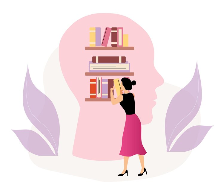 Vetor conceito de conhecimento a leitura é fonte de conhecimento cabeça humana com livros em vez de cérebro inteligente
