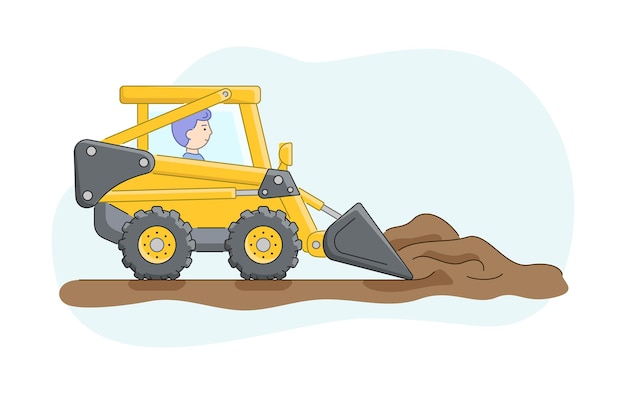 Conceito de construção. caminhão de construção com motorista. bulldozer ancora areia ou solo. empregos de operador de maquinaria de construção. personagem no trabalho.