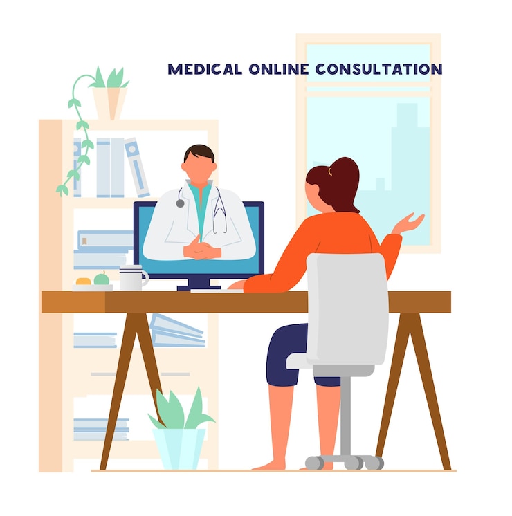 Vetor conceito de consulta médica online
