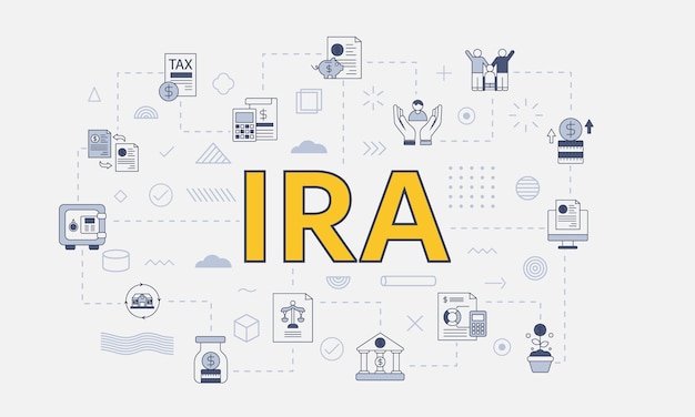 Vetor conceito de conta de aposentadoria individual ira com ícone definido com palavra grande ou texto na ilustração vetorial central