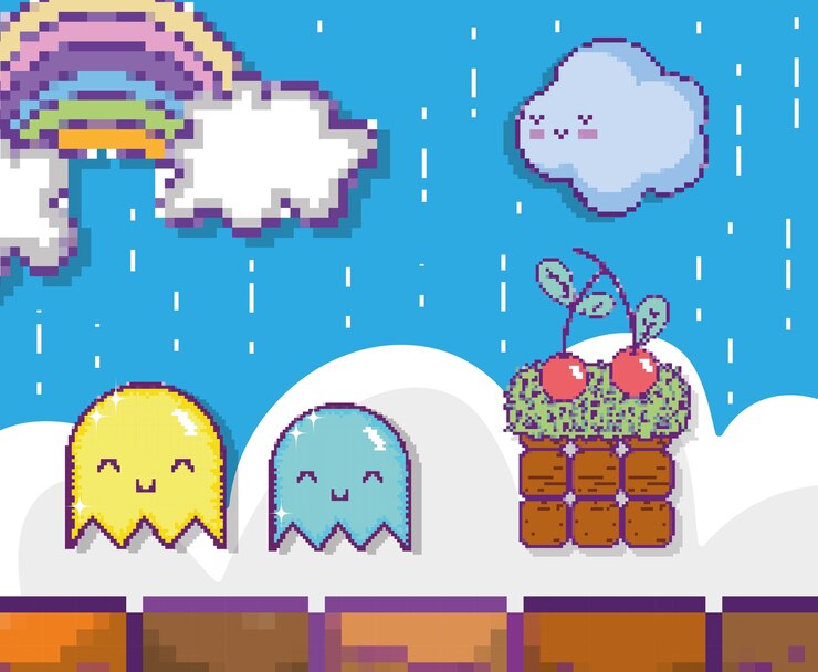 Vetor conceito de desenho animado de cenário de videogame pixelizada