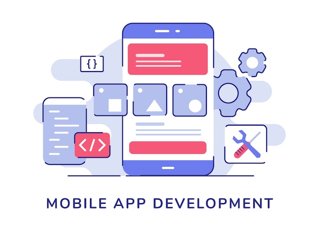 Vetor conceito de desenvolvimento de aplicativos móveis interface do usuário em tela de smartphone