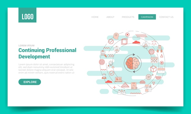 Conceito de desenvolvimento profissional contínuo cpd com ícone de círculo para modelo de site ou página inicial da página inicial