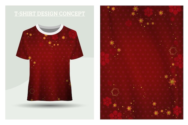 Vetor conceito de design de camisa vermelha com estilo tradicional chinês