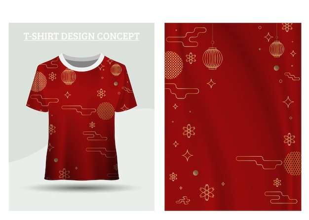 Vetor conceito de design de camisa vermelha com estilo tradicional chinês