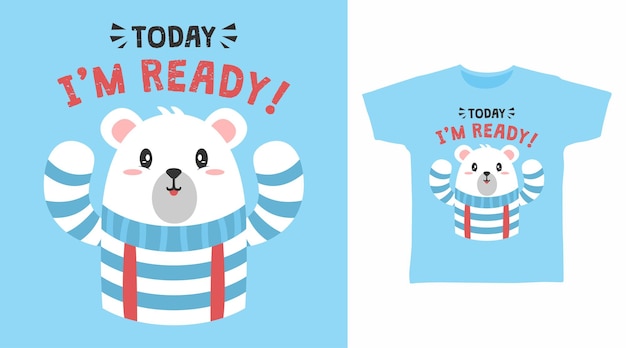 Conceito de design de camiseta de urso polar fofo