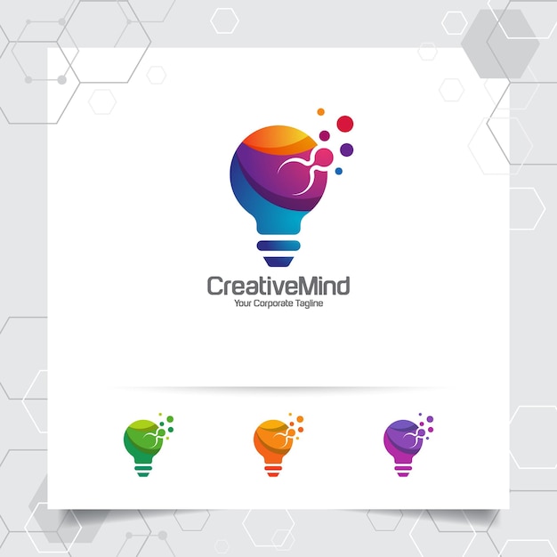 Conceito de design de ideia de logotipo de bulbo de símbolo colorido digital e vetor de lâmpada de ícone Logotipo de ideia inteligente usado para estúdio profissional e agência