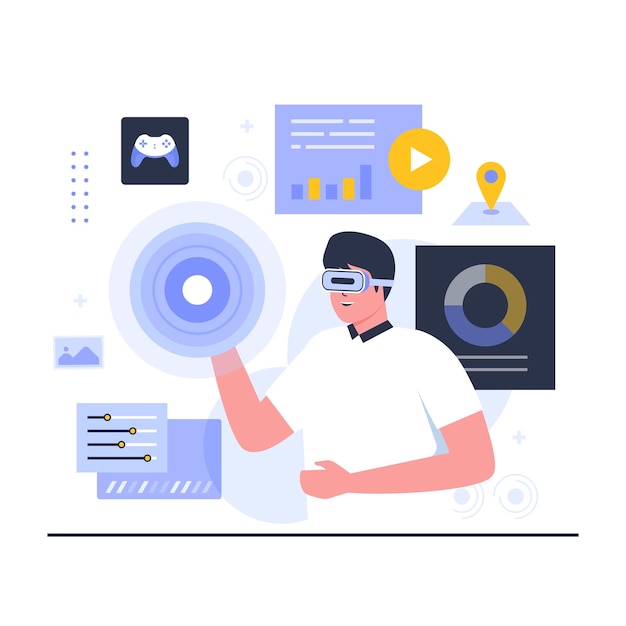 Conceito de design de ilustração de tecnologia metaverso. Ilustração para sites, landing pages, aplicativos móveis, cartazes e banners