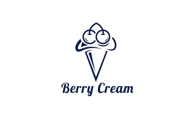 Conceito de design de logotipo berry cream para sorvete de casquinha de sorvete minimal logo