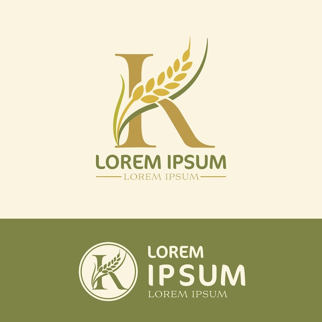 Conceito de design de logotipo da letra k marca de fazenda de arroz