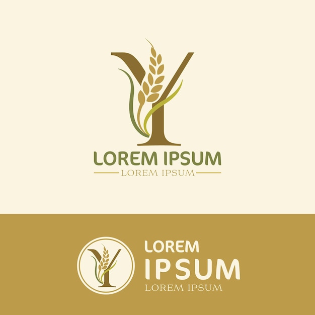 Conceito de design de logotipo da letra y marca de fazenda de arroz