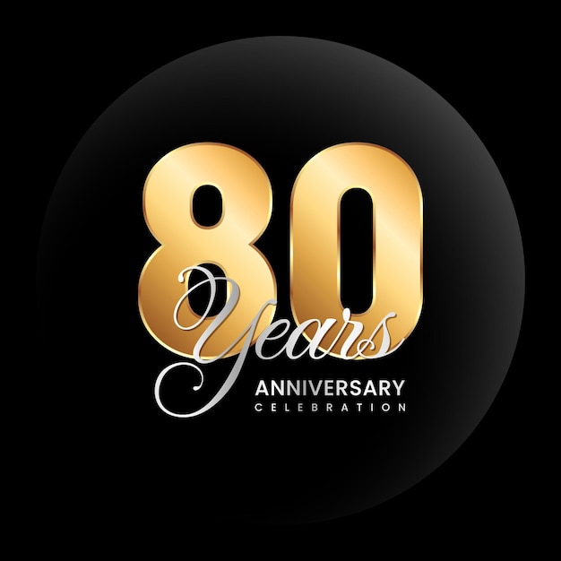 conceito de design de logotipo de 80º aniversário Número dourado com texto de cor prata Logo Vector Template Illustration
