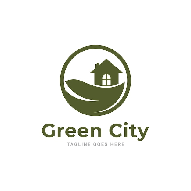 Conceito de design de logotipo de construção de cidade verde abstrato ícone de símbolo de apartamento residencial e lan da cidade