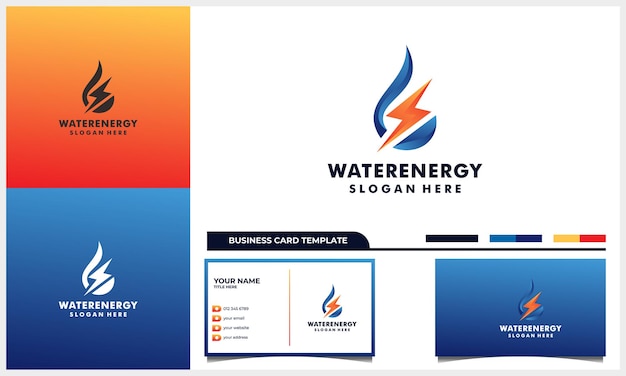 Vetor conceito de design de logotipo de energia de água e eletricidade e modelo de cartão de visita