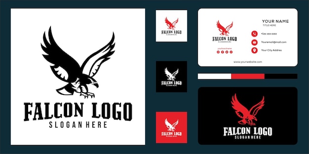 Vetor conceito de design de logotipo de falcão e modelo de cartão de visita vetor premium