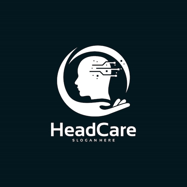 Conceito de design de logotipo de head care, logotipo de brain care, vetor de designs de logotipo de tecnologia de cabeça